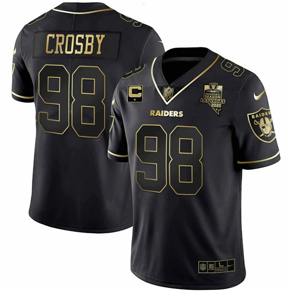 Men's Las Vegas Raiders #98 Maxx Crosby Black/Gold 2020 Inaugural With 1-Star C Patch Vapor Untouchable Stitched Football Jersey